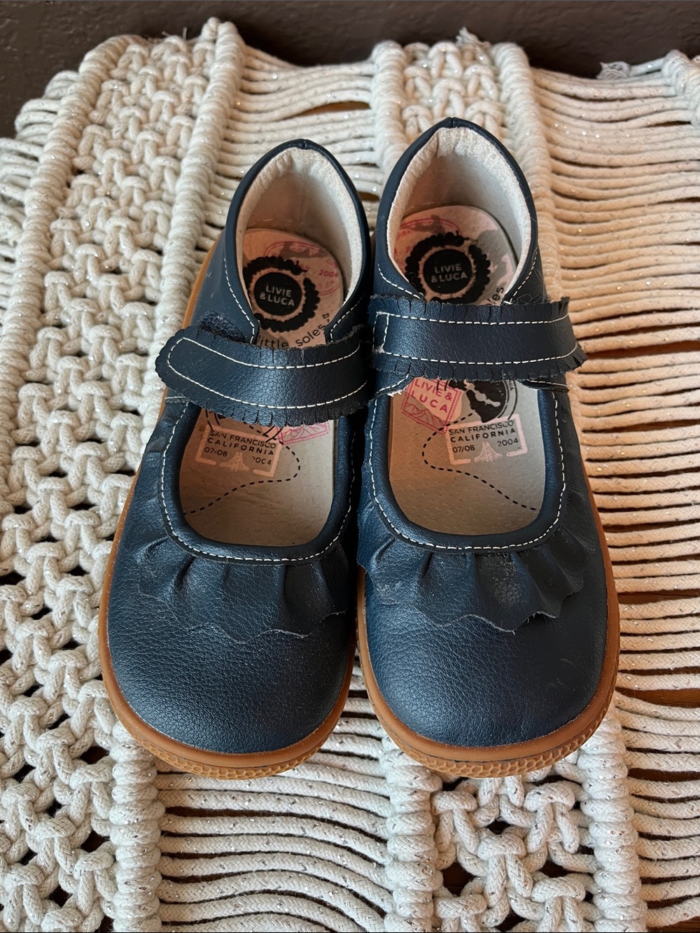 Livie & Luca Navy Mary Jane Shoes with Tan Sole - Picture 4 of 5